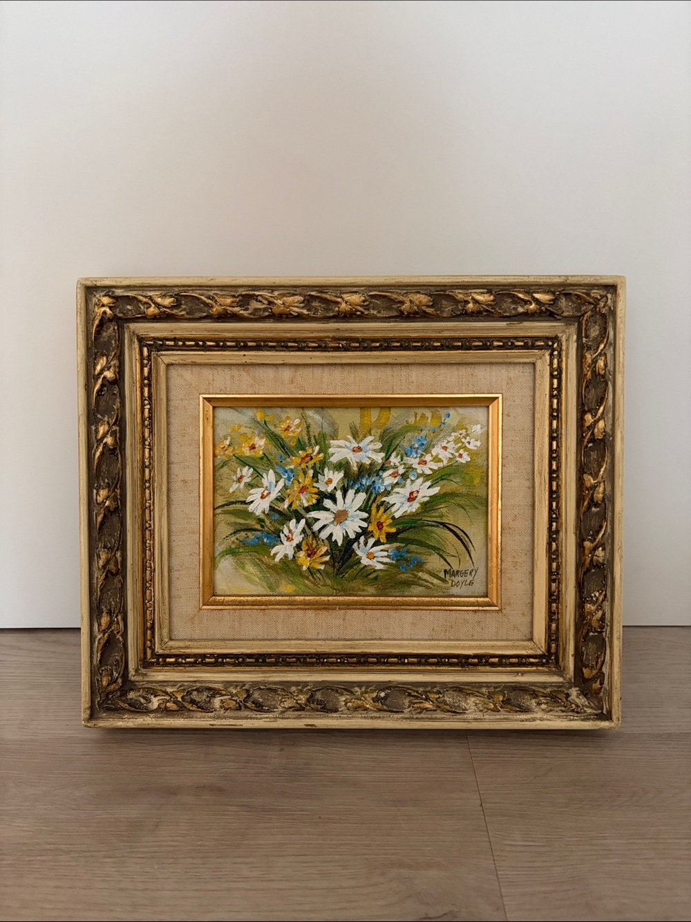 Original Art - Floral Daisies Oil Painting in Gold Frame